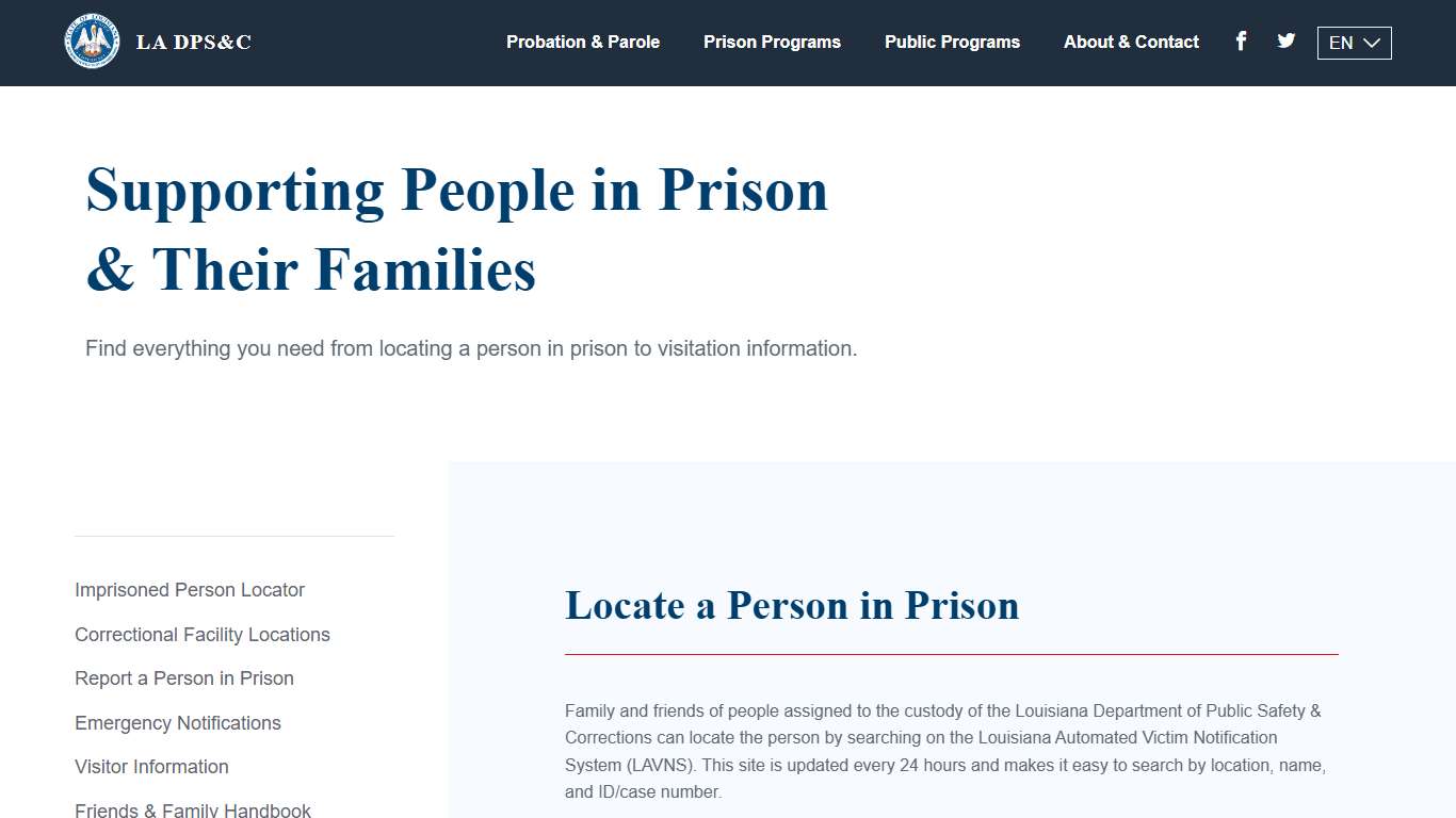 Information For & About People in Prison - Louisiana Department of Public Safety & Corrections