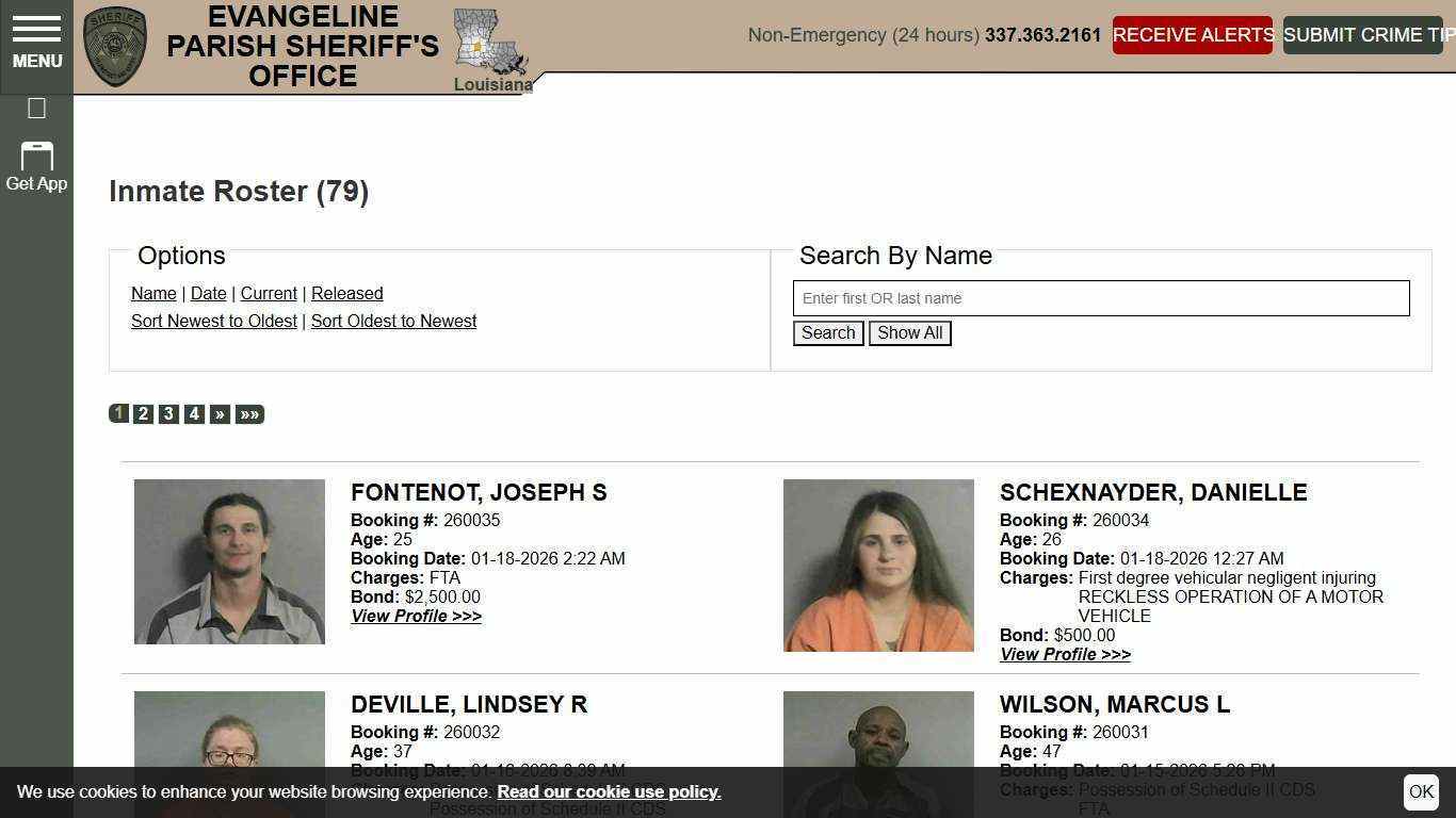Inmate Roster | Evangeline Parish Sheriff | Sort Booking Time - Descending | Page 1